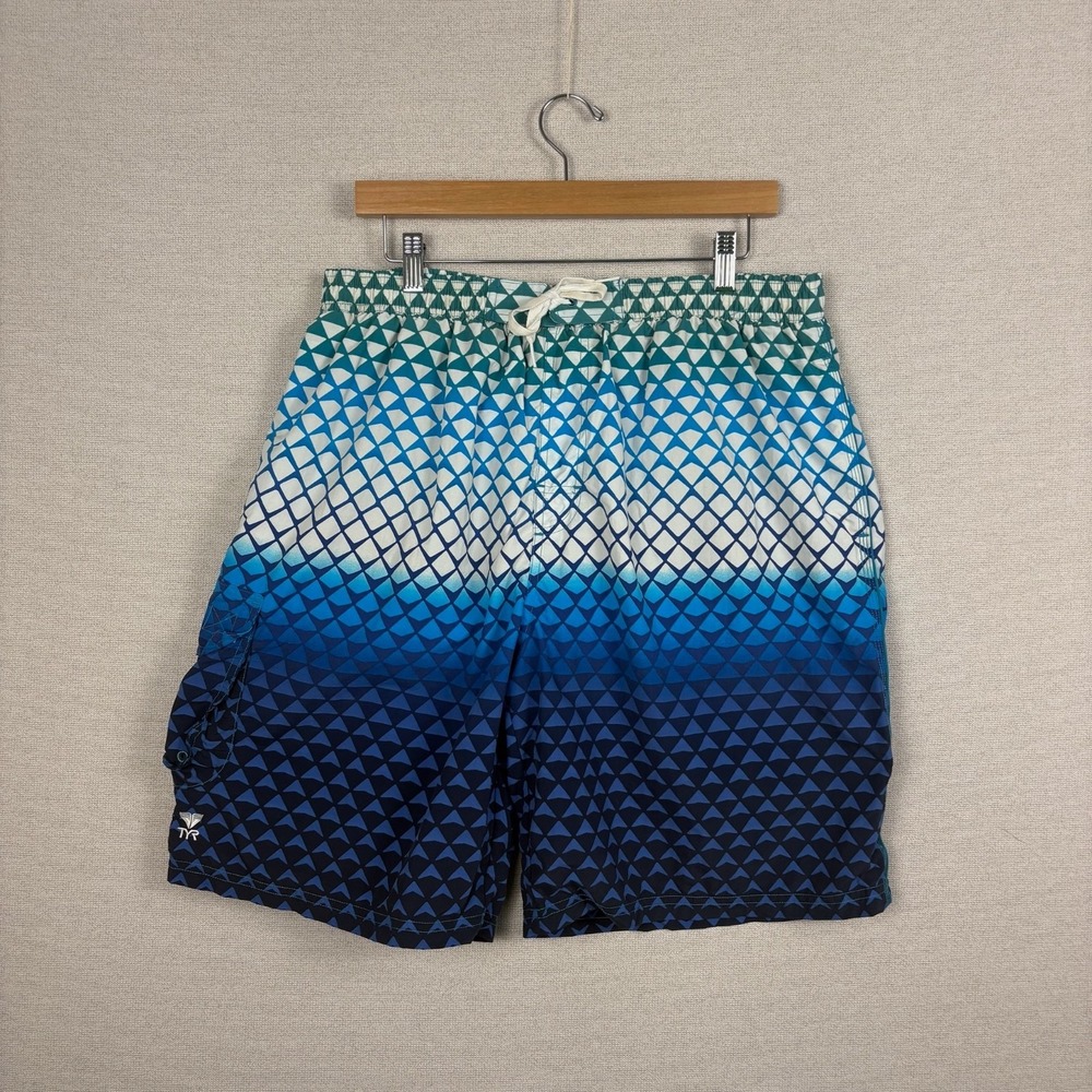 Y2K‎ Vtg TYR Challenger Swim Trunks Mens XXL Merman Blue Built in Brief Cargo